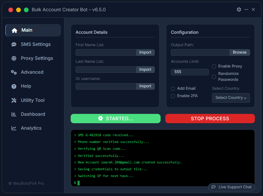 AUTOPVA Bulk Account Creator Interface